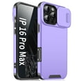 thumbnail image 1 of for iPhone 16 Pro Max Heavy Duty Case with Camera Sliding Cover, Support Wireless Charging Hybrid TPU & PC Smoothly Anti-Fingerprint Slim Case Compatible with iPhone 16 Pro Max, Purple, 1 of 9