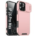 thumbnail image 1 of for iPhone 16 Pro Max Heavy Duty Case with Camera Sliding Cover, Support Wireless Charging Hybrid TPU & PC Smoothly Anti-Fingerprint Slim Case Compatible with iPhone 16 Pro Max, Pink, 1 of 9