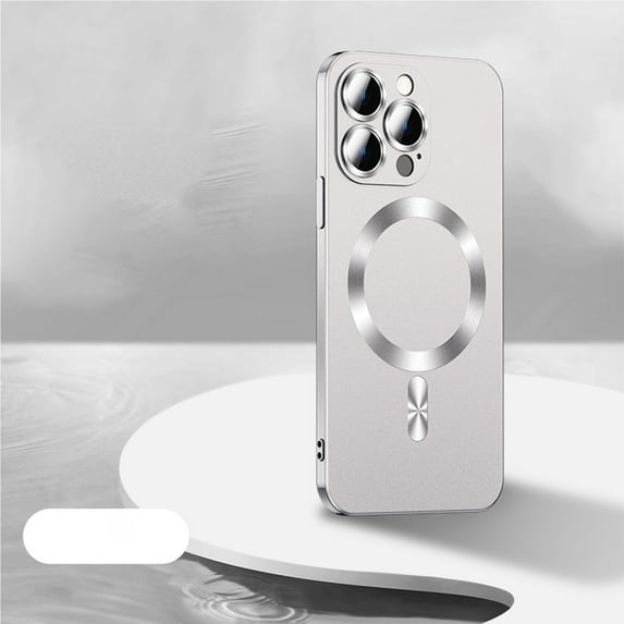 for iPhone 16 Pro Max Liquid Case with Camera Lens Protector, Compatible with Magsafe Luxury Magnetic Phone Case for Men Women Girls Shockproof Matte Bumper Phone Case Cover - Silver