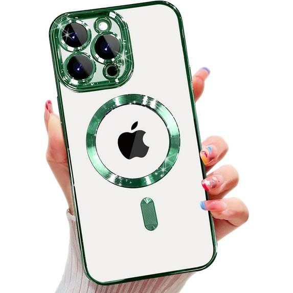 for iPhone 16 Pro Max MagSafe Case with Camera Lens Protector,Full Protection Clear Magnetic Case Compatible with MagSafe Elegant Anti-Scratch Case Cover for iPhone 16 Pro Max Green