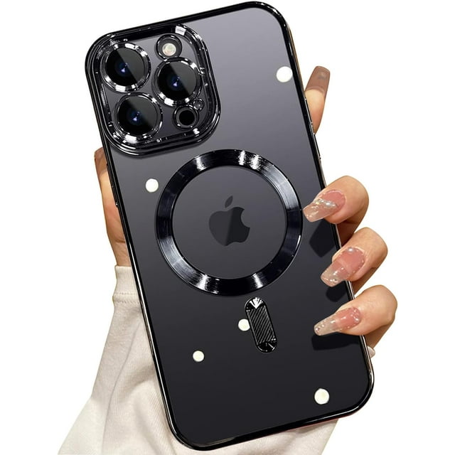 for iPhone 16 Pro Max MagSafe Case with Camera Lens Protector,Full Protection Clear Magnetic Case Compatible with MagSafe Elegant Anti-Scratch Case Cover for iPhone 16 Pro Max Black