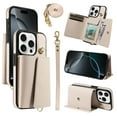 thumbnail image 1 of for iPhone 16 Pro Max Magnetic Back Flip Wallet Case with Card Slots, PU Leather + TPU Full Body Protection, with Shoulder Strap & Wrist Strap, Classic Kickstand Protective Rugged Cover, Beige, 1 of 6