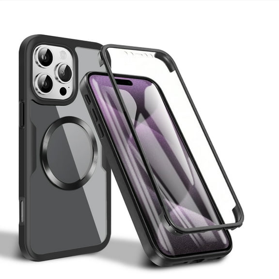 for iPhone 16 Pro Max Magnetic Case, [Built-in Screen Protector][Compatible with MagSafe][Military Grade Shockproof] 360° Full Body Transparent Clear Rugged Protective Luxury Case,Black