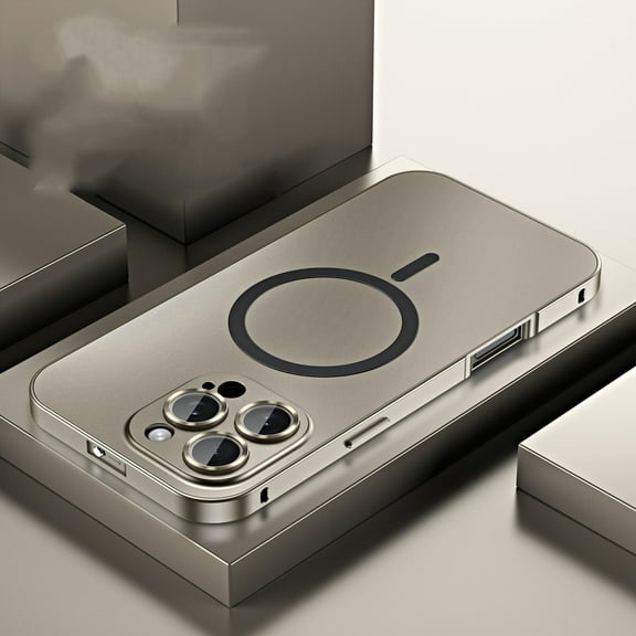 for iPhone 16 Pro Max Magnetic Case with Camera Lens Protector, Aluminum Alloy Metal Secure Locking Buckle Shockproof Anti-Scratches Rugged Protective Phone Cover for iPhone 16 Pro Max, Titanium
