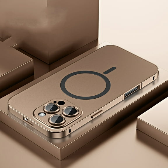 for iPhone 16 Pro Max Magnetic Case with Camera Lens Protector, Aluminum Alloy Metal Secure Locking Buckle Shockproof Anti-Scratches Rugged Protective Phone Cover for iPhone 16 Pro Max, Desertgold