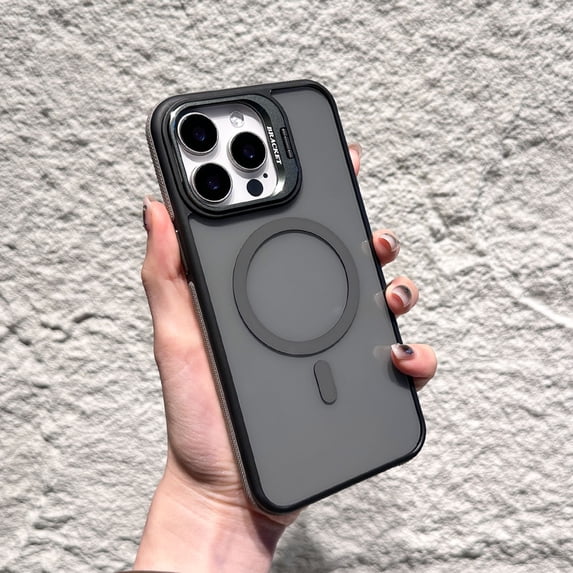 for iPhone 16 Pro Max Magnetic Case with Camera Stand Sturdy, Compatible with Magsafe Transparent Ultra Slim Shockproof Military-Grade Protection Phone Cover for iPhone 16 Pro Max, Gray