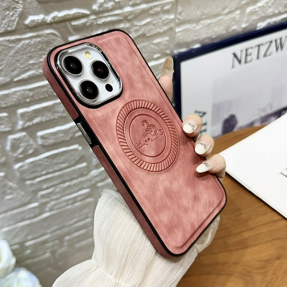 for iPhone 16 Pro Max Magnetic Case Compatible with MagSafe, Slim Cute Cat Pattern PU Leather Non-Slip Grip TPU Bumper Shockproof Anti-Scratch Protective Phone Cover for iPhone 16 Pro Max, Pink