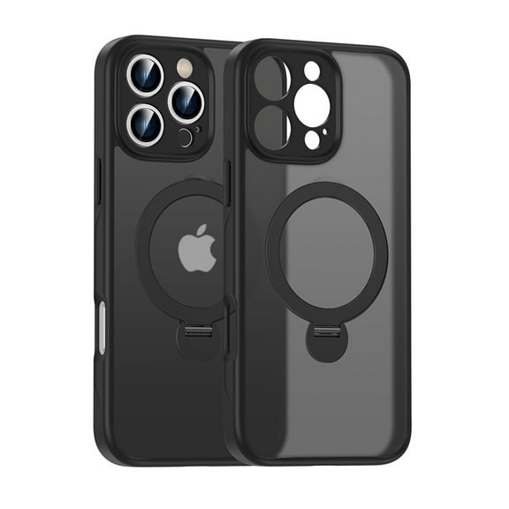 iPhone 16 Pro Max Magnetic Case, Compatible with Magsafe & Car Mount Grip Ring Holder Kickstand Translucent Bumper Rugged Shockproof Phone Case for Apple iPhone 16 Pro Max, Black