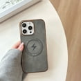 thumbnail image 1 of for iPhone 16 Pro Max Magnetic Case with PU Leather Back & Plated Frame, Compatible with MagSafe, Fashion Ultra Slim Lightweight Drop Protective Phone Case Cover for Men and Women, Gray, 1 of 7