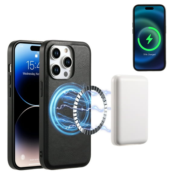 for iPhone 16 Pro Max Magnetic Case, PU Leather Case [Compatible with MagSafe] [Military Grade Drop Tested] Ultra Slim Shockproof Non-Slip Anti-Fingerprint Phone Case,Black