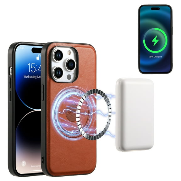 for iPhone 16 Pro Max Magnetic Case, PU Leather Case [Compatible with MagSafe] [Military Grade Drop Tested] Ultra Slim Shockproof Non-Slip Anti-Fingerprint Phone Case,Brown