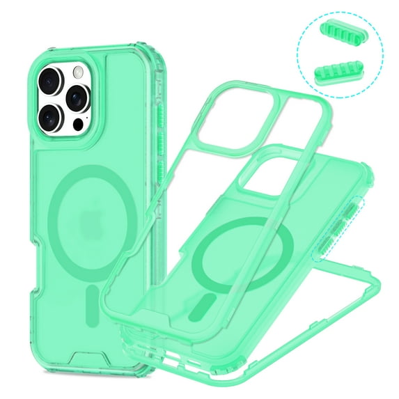 for iPhone 16 Pro Max Magnetic Case [Support Wireless Charging] Translucent Candy Color Phone Case Slim Shockproof Triple-Layers Rugged Protective Cover for iPhone 16 Pro Max, Mint