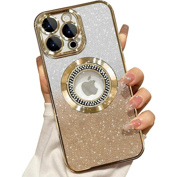 For iPhone 16 Pro Max Magnetic Glitter Case Compatible with MagSafe,Full Protection Slim Shockproof Anti-Scratch Case with Camera Lens Protector Logo View Dust-Proof Net for Women