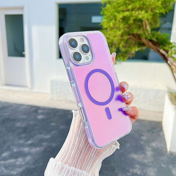 For iPhone 16 Pro Max Magnetic Phone Case,Drop Protection,Compatible with Mag-safe,Dazzling and Color-changing Back Design,Ultra Slim Shockproof Anti-Scratch Translucent Phone Case,Purple