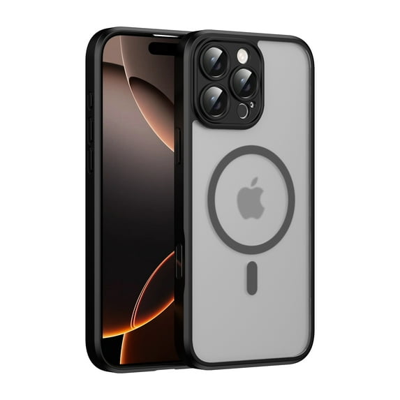 for iPhone 16 Pro Max Magnetic Phone Case, Flexible TPU Bumper Hard Translucent Back Slim Protective Case with Touchscreen Button Mag-Safe Charging Support for iPhone 16 Pro Max Cover, Black