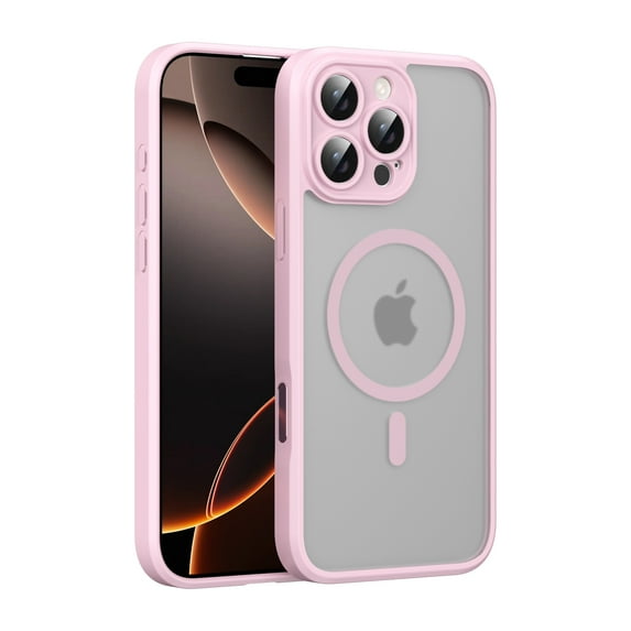 for iPhone 16 Pro Max Magnetic Phone Case, Flexible TPU Bumper Hard Translucent Back Slim Protective Case with Touchscreen Button Mag-Safe Charging Support for iPhone 16 Pro Max Cover, Pink