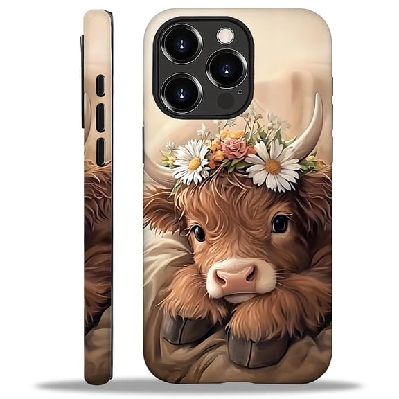 for iPhone 16 Pro Max Matte Case for Girl Boy Full Body Design Soft Silicone Drop Shock Scratch Protection Crazy Pattern Cute Brown Highland Cow Sleeping