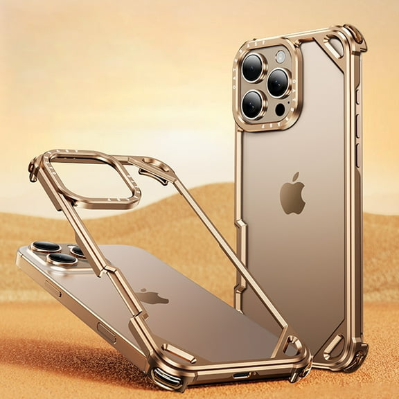 for iPhone 16 Pro Max Metal Bumper Case, No Backplane Design, Aluminum Frame Slim Fit Cover, Compatible with Mag-Safe, Four Corners Shockproof Drop Protection for iPhone 16 Pro Max, Desertgold