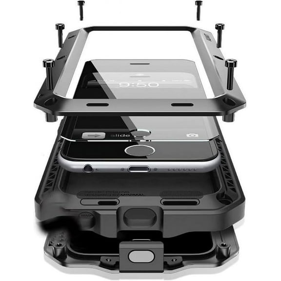 for iPhone 16 Pro Max Metal Case 6.9",Heavy Duty Shockproof Aluminum Alloy [Tough Armour] Military Phone Case,360 Full Body Protective Cover with Silicone Built-in Screen Protector - Black