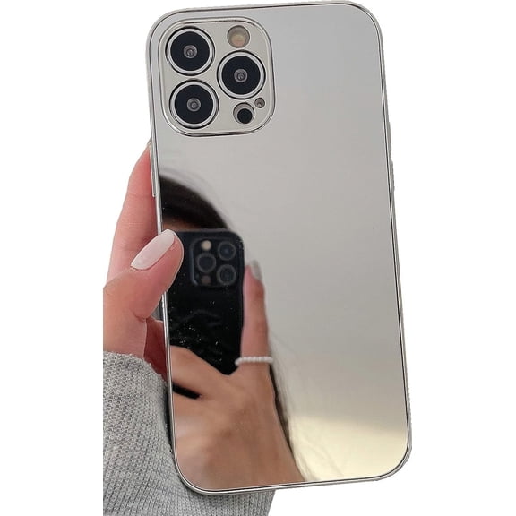 iPhone 16 Pro Max Mirror Case, Glossy Silver Mirror Plating Cute Women Girls Makeup Mirror Case Shockproof Camera Full Protection Case for iPhone 16 Pro Max
