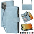 thumbnail image 1 of for iPhone 16 Pro Max Multifunctional Case Wallet with Card Slots, Premium Soft PU Leather Zipper Folio Flip with Crossbody Strap Kickstand Zipper Phone Cover for iPhone 16 Pro Max, Lightblue, 1 of 6