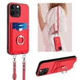 thumbnail image 1 of for iPhone 16 Pro Max PU Leather Phone Case Cover, Classic Shoulder Strap Card Slots Shockproof Protective Ring Bracket Anti-scratch Ultra Slim Back Case for iPhone 16 Pro Max - Red, 1 of 8