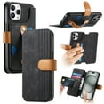 thumbnail image 1 of for iPhone 16 Pro Max PU Leather + TPU Wallet Case, Card Slots Wristband Kickstand RFID Blocking Anti Peeping Magnetic Clasp Full Body Protection Phone Cover for iPhone 16 Pro Max, Black, 1 of 9