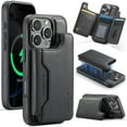 thumbnail image 1 of For iPhone 16 Pro Max PU Leather Wallet Phone Case,Compatible with Mag-Safe,Magnetic Detachable Card Holder,Back Flip Kickstand,2-in-1 Heavy Duty Shockproof RFID Blocking Phone Case,Black, 1 of 10