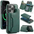 thumbnail image 1 of For iPhone 16 Pro Max PU Leather Wallet Phone Case,Compatible with Mag-Safe,Magnetic Detachable Card Holder,Back Flip Kickstand,2-in-1 Heavy Duty Shockproof RFID Blocking Phone Case,Green, 1 of 10