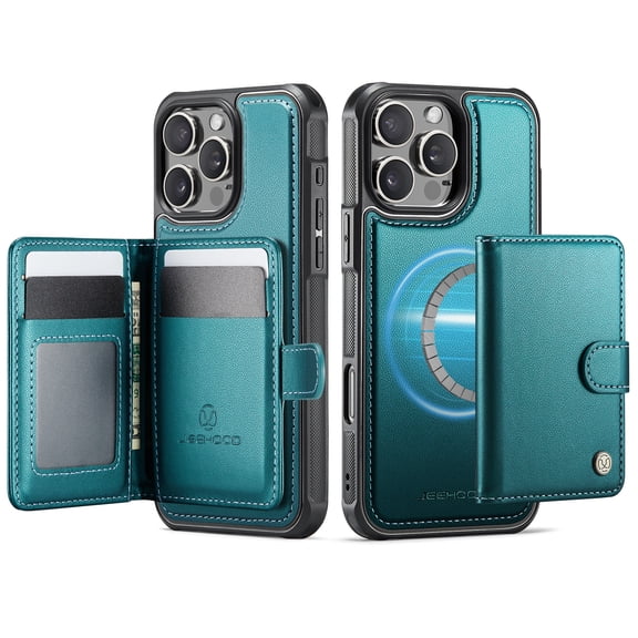 For iPhone 16 Pro Max Phone Case,2-in-1 Magnetic Removable Card Holder,Compatible With Mag-Safe,PU Leather + TPU + PC Hybrid Shockproof Anti-fall Protection,Durable Phone Case,Blue