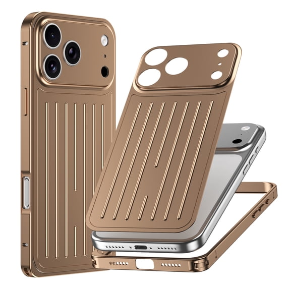 For iPhone 16 Pro Max Phone Case,2-in-1 Metal Back + Bumper,Ultra Slim Shockproof Anti-fall Drop Protection,Anti-Scratch Lightweight Non-slip Durable Rugged Thin Fit Phone Case Cover,Desert Gold