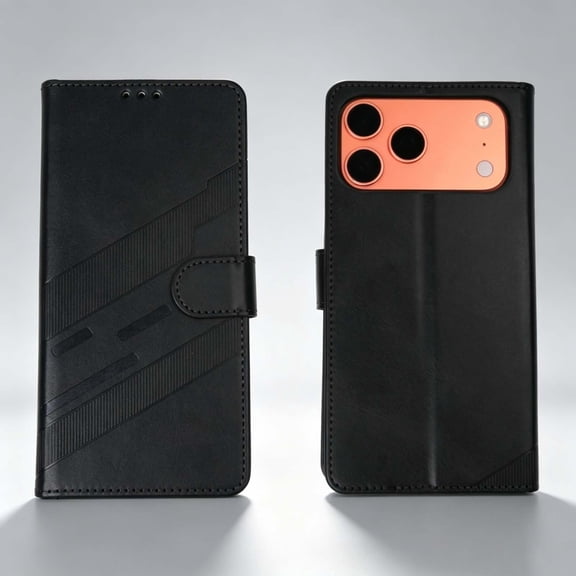 For iPhone 16 Pro Max Phone Case,Anti-Scratch PU Leather Flip Cover,Retro Texture Design,Flip Folio Foldable Kickstand,With Card Slots,Shockproof Non-Slip Slim Durable Phone Case,Black