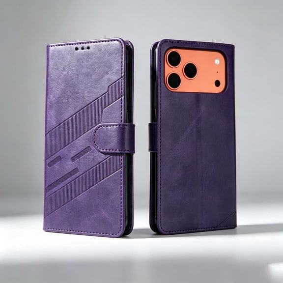 For iPhone 16 Pro Max Phone Case,Anti-Scratch PU Leather Flip Cover,Retro Texture Design,Flip Folio Foldable Kickstand,With Card Slots,Shockproof Non-Slip Slim Durable Phone Case,Purple