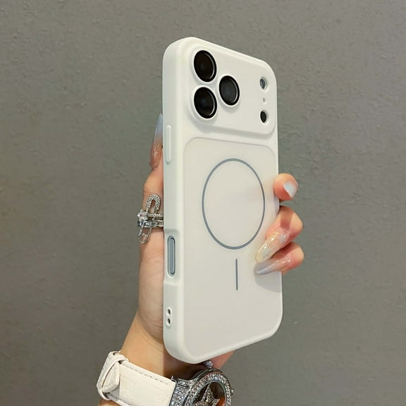 For iPhone 16 Pro Max Phone Case,Built-in Lens Protector,Compatible with Mag-Safe,Ultra Slim Glossy Case,Shockproof Anti-Scratch Anti-fall Protection Rugged Thin Fit Durable Phone Case,White