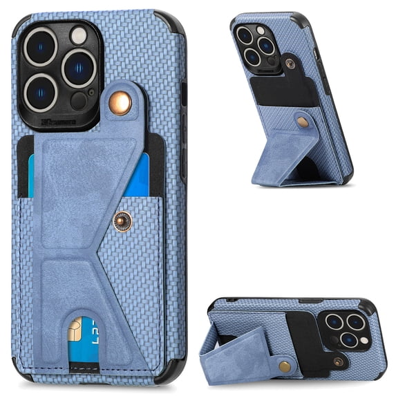 for iPhone 16 Pro Max Phone Case Card Holder, Card Pocket for Back of Phone, PU Leather Wallet Magnetic Kickstand Credit Card Holder Phone Case Compatible with iPhone 16 Pro Max, Blue