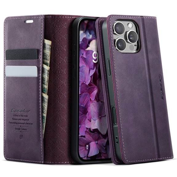 For iPhone 16 Pro Max Phone Case,Flip Folio Magnetic Closure Cover,With Card Slots,Flip Foldable Kickstand,Anti-Scratch PU Leather Cover,Ultra Slim Shockproof Non-Slip Phone Case,Purple