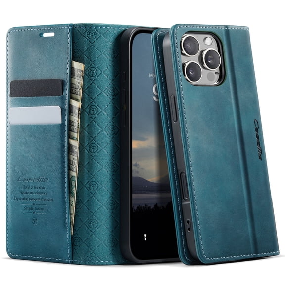 For iPhone 16 Pro Max Phone Case,Flip Folio Magnetic Closure Cover,With Card Slots,Flip Foldable Kickstand,Anti-Scratch PU Leather Cover,Ultra Slim Shockproof Non-Slip Phone Case,Green