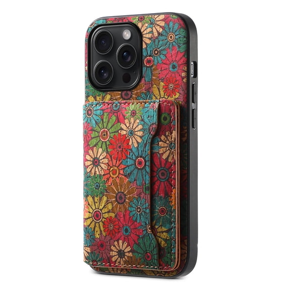 for iPhone 16 Pro Max Phone Case, Flowers Designed PU Leather Wallet Card Case Credit Card Slot Holder Lightweight Protective Case with Kickstand Shockproof Rugged Phone Case,Spring
