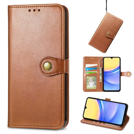 for iPhone 16 Pro Max Phone Case Wallet Card Holder, Premium PU Leather Stand Flip Wrist Strap Magnetic Closure Shockproof Protective Wallet Case Cover for iPhone 16 Pro Max, Brown