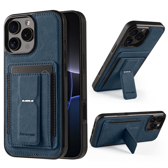 For iPhone 16 Pro Max Phone Case,With Card Slots,Invisible Foldable Kickstand,Anti-Scratch Shockproof Anti-fall Drop Protection,Non-Slip Heavy Duty Rugged Durable Phone Case Cover,Blue