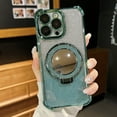 thumbnail image 1 of for iPhone 16 Pro Max Plating Case with Kickstand, [Compatible with Magsafe] Shockproof Glitter Makeup Mirror Ring Holder Bling Women Girly Cute Phone Cover for iPhone 16 Pro Max, Green, 1 of 10