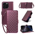 thumbnail image 1 of For iPhone 16 Pro Max RFID Blocking Wallet Case, Magnetic Flip Cover Card Holder & Bills Slot, Soft PU Leather With Detachable Shoulder Strap And Wrist Strap,Purple,For iPhone 16 Pro Max, 1 of 13