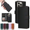 thumbnail image 1 of for iPhone 16 Pro Max Removable Wallet Case, Premium PU Leather Flip Cover with [RFID Blocking][ Detachable Card Holder][Stand Function][Wrist Strap] Shockproof Protectove Phone Cover,Black, 1 of 10