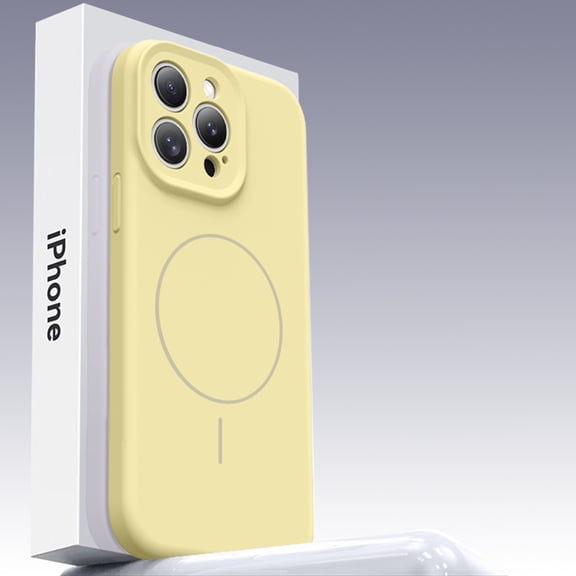 for iPhone 16 Pro Max Rubber Case Compatible with MagSafe, Supports Wireless Charging, Slim Silicone Phone Case Shock Absorbing Drop Protection Skin Friendly for iPhone 16 Pro Max, Yellow