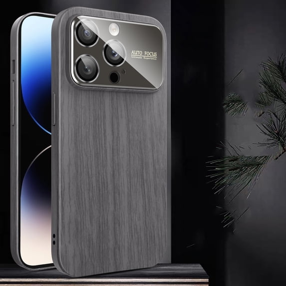 for iPhone 16 Pro Max Soft TPU Wooden Case, Compatible with iPhone 16 Pro Max Shockproof Protective Phone Cover Unique Classy Ultra Slim Wooden Texture Big Window Auto Focus Case, Gray