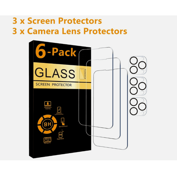 For iPhone 16 Pro Max Tempered Glass Screen Protector & Camera Lens Protector Set  3 Pack Screen + 3 Pack Camera Protectors, 9H Anti-Scratch, HD Clarity