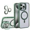 thumbnail image 1 of for iPhone 16 Pro Max Transparent Case with Camera Lens Protector, Compatible with MagSafe, Built-in Camera Stash Stand, Magnetic Hard Back Soft Edge Anti-Fingerprint Flexible Cover, Darkgreen, 1 of 11