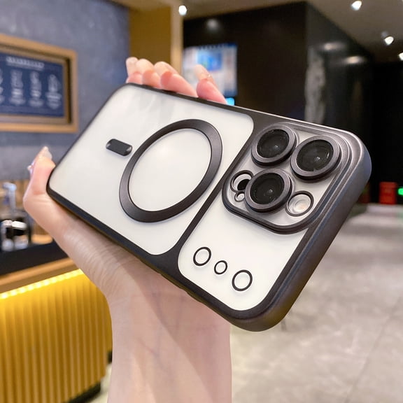 for iPhone 16 Pro Max Transparent Magnetic Case, Change Look to iPhone 17 Pro Max, Soft TPU Shockproof Anti-Scratch Protective Wireless Charging Camera Lens Protector Girls & Women Cover, Black