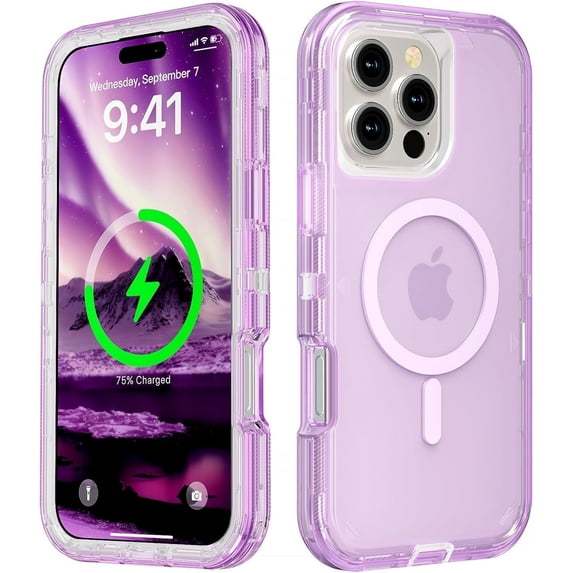For iPhone 16 Pro Max Transparent Phone Case Compatible with MagSafe, Triple Layer Magnetic Charging Case, Heavy Duty Shockproof and Drop-Proof Phone Case, Crystal Purple