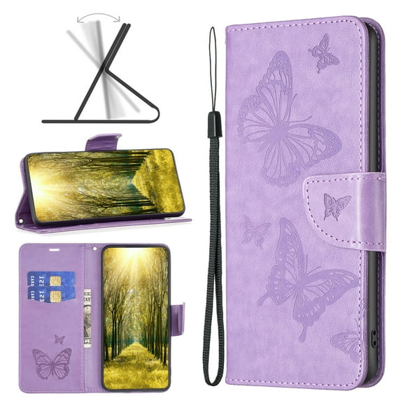 for iPhone 16 Pro Max Wallet Case, [Butterfly Pattern] PU Leather Wallet Case Flip Protective Phone Cover with Card Slots and Kickstand for iPhone 16 Pro Max, Violet